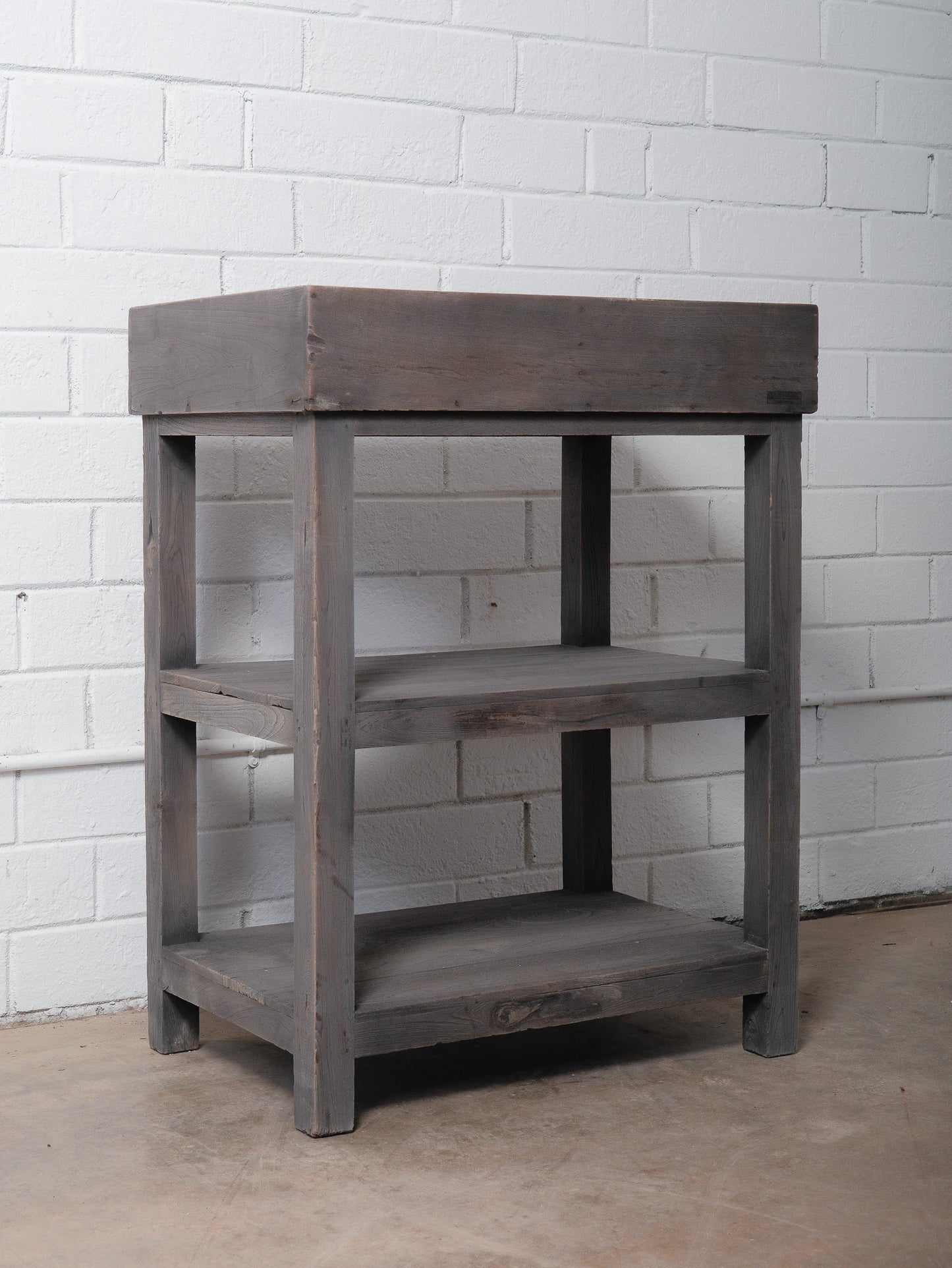 Rustic Gray Finish Wooden Tray Three-Tier Display Shelf