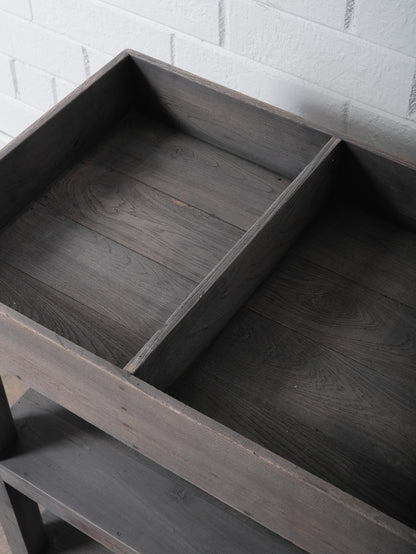 Rustic Gray Finish Wooden Tray Three-Tier Display Shelf