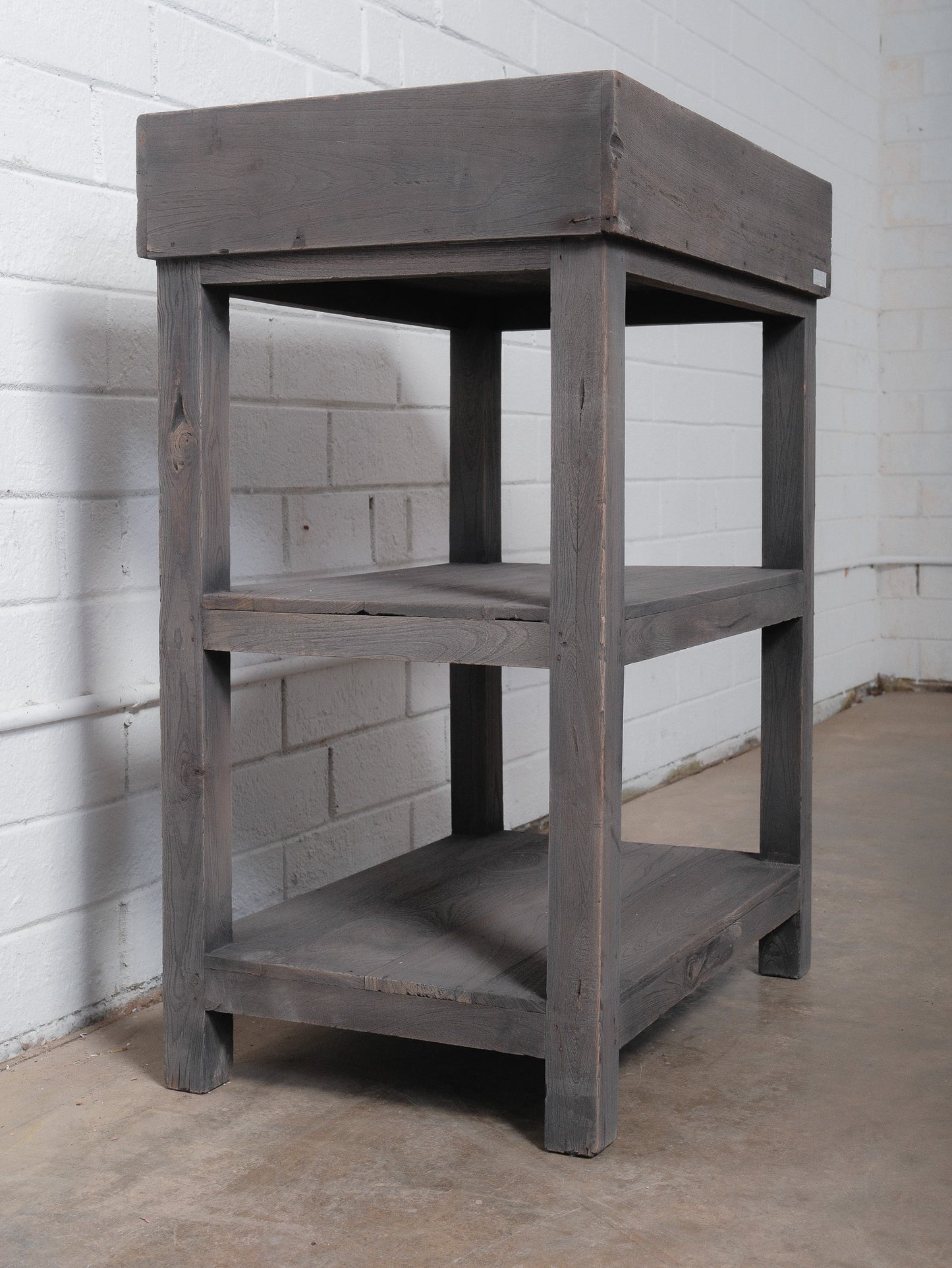 Rustic Gray Finish Wooden Tray Three-Tier Display Shelf