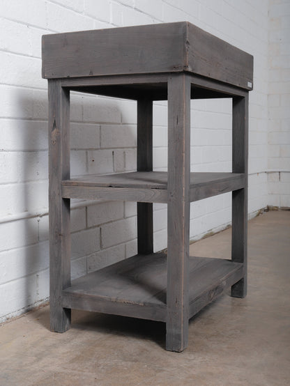 Rustic Gray Finish Wooden Tray Three-Tier Display Shelf