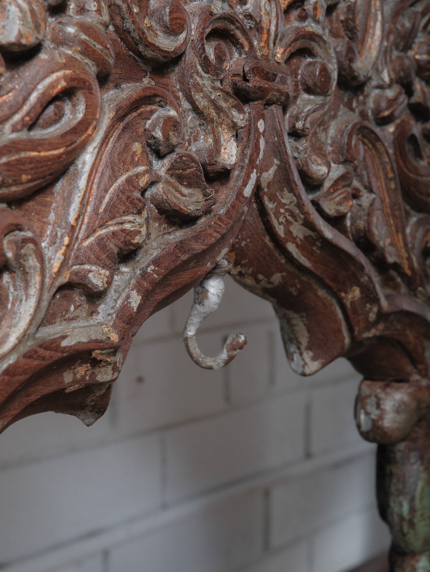 Hand-Carved Wooden Console Table With Ornate Floral Details