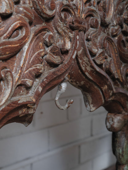 Hand-Carved Wooden Console Table With Ornate Floral Details