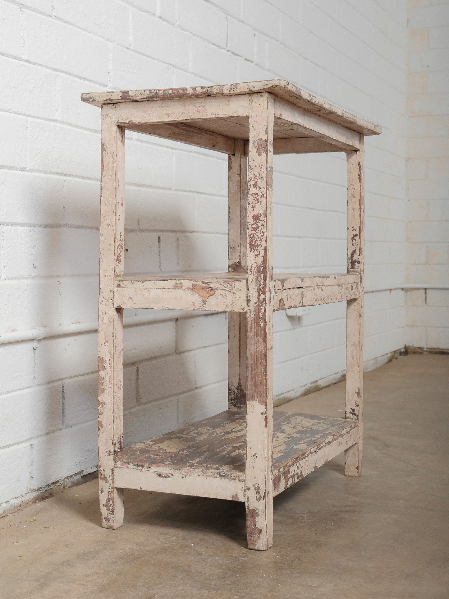 Vintage Wooden Shelf With Original Distressed Paint