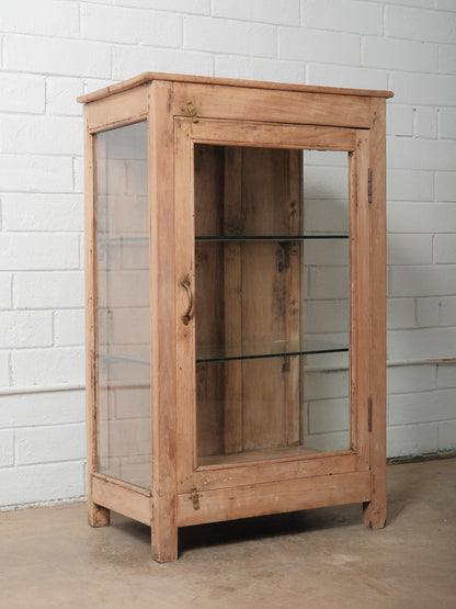 Wooden and Glass Display Cabinet With Brass Hardware