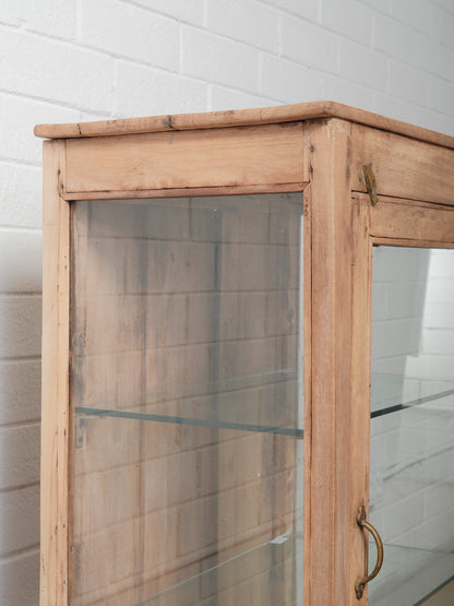 Wooden and Glass Display Cabinet With Brass Hardware