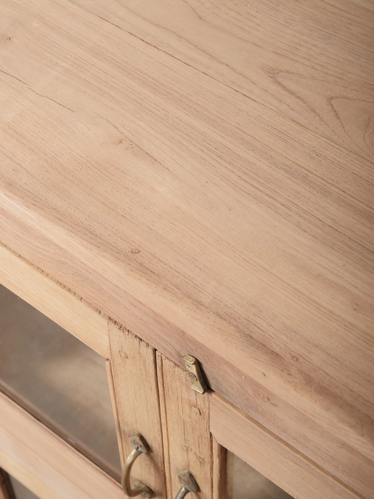 Wooden Glass-Front Cabinet with Four Doors and Lower Drawer