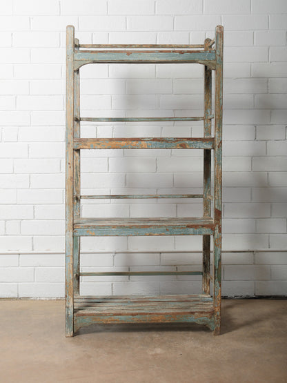 Rustic Open-Frame Distressed Blue Wooden Storage Shelf