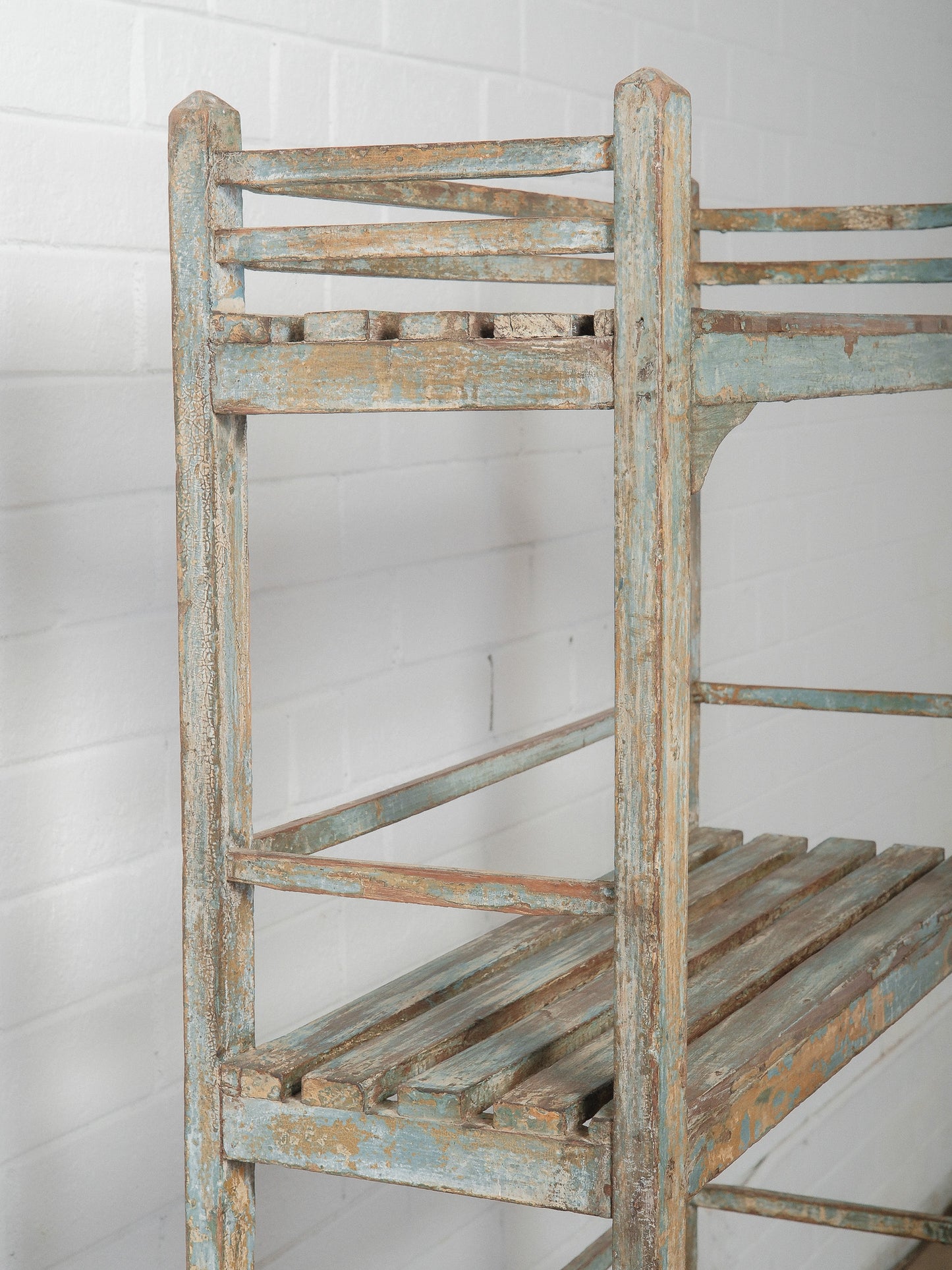 Rustic Open-Frame Distressed Blue Wooden Storage Shelf