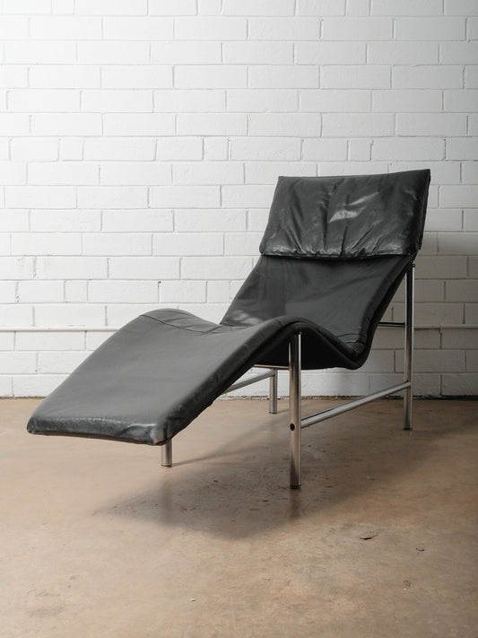 Vintage 1980s Tord Björklund Leather & Chrome Lounger for IKEA
