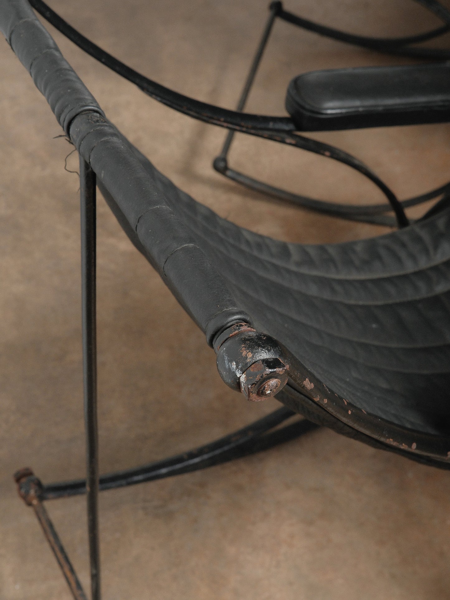 Pair of Circa 1850 Peter Cooper Rocking Chairs for R.W. Winfield in Black Leather and Iron