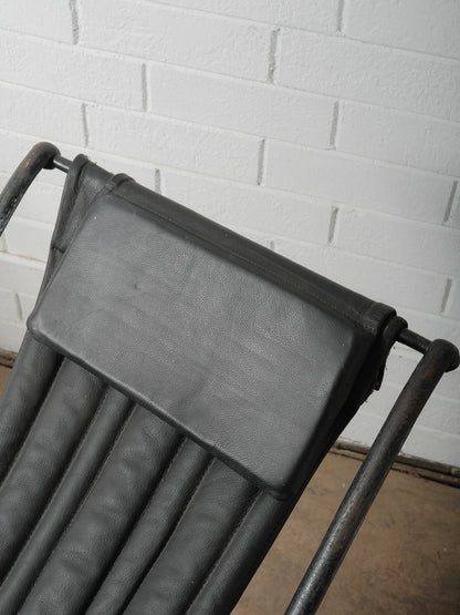 Pair of Circa 1850 Peter Cooper Rocking Chairs for R.W. Winfield in Black Leather and Iron