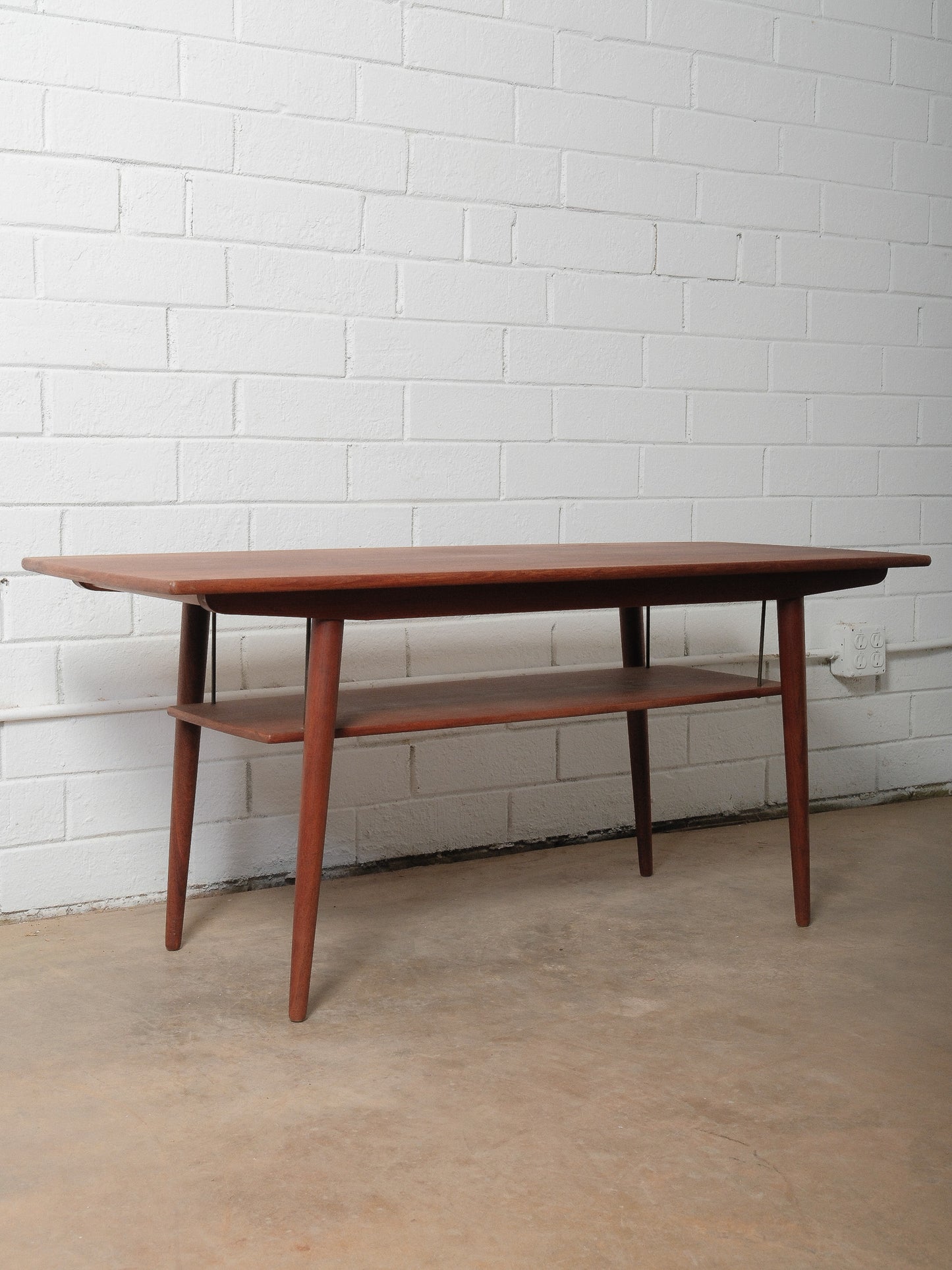 Mid-Century Danish Teak Coffee Table With Floating Shelf