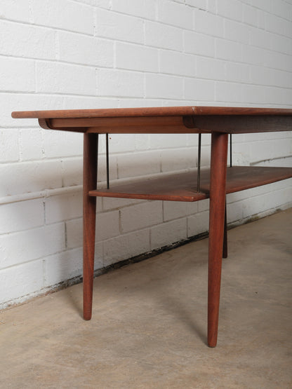 Mid-Century Danish Teak Coffee Table With Floating Shelf
