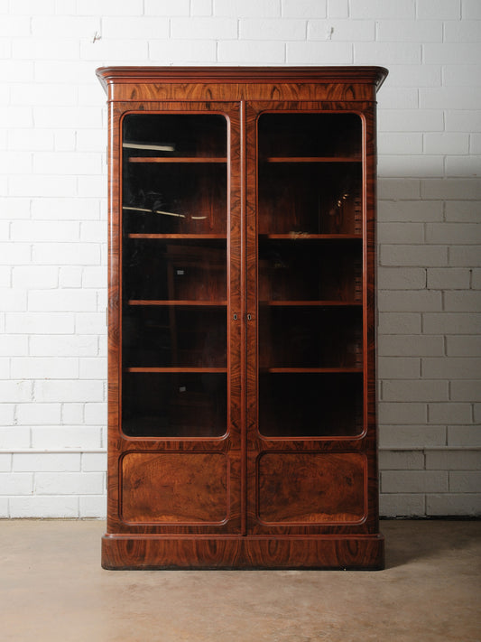 Victorian Burl Walnut Glass-Door Display Cabinet | 19th Century English Bookcase