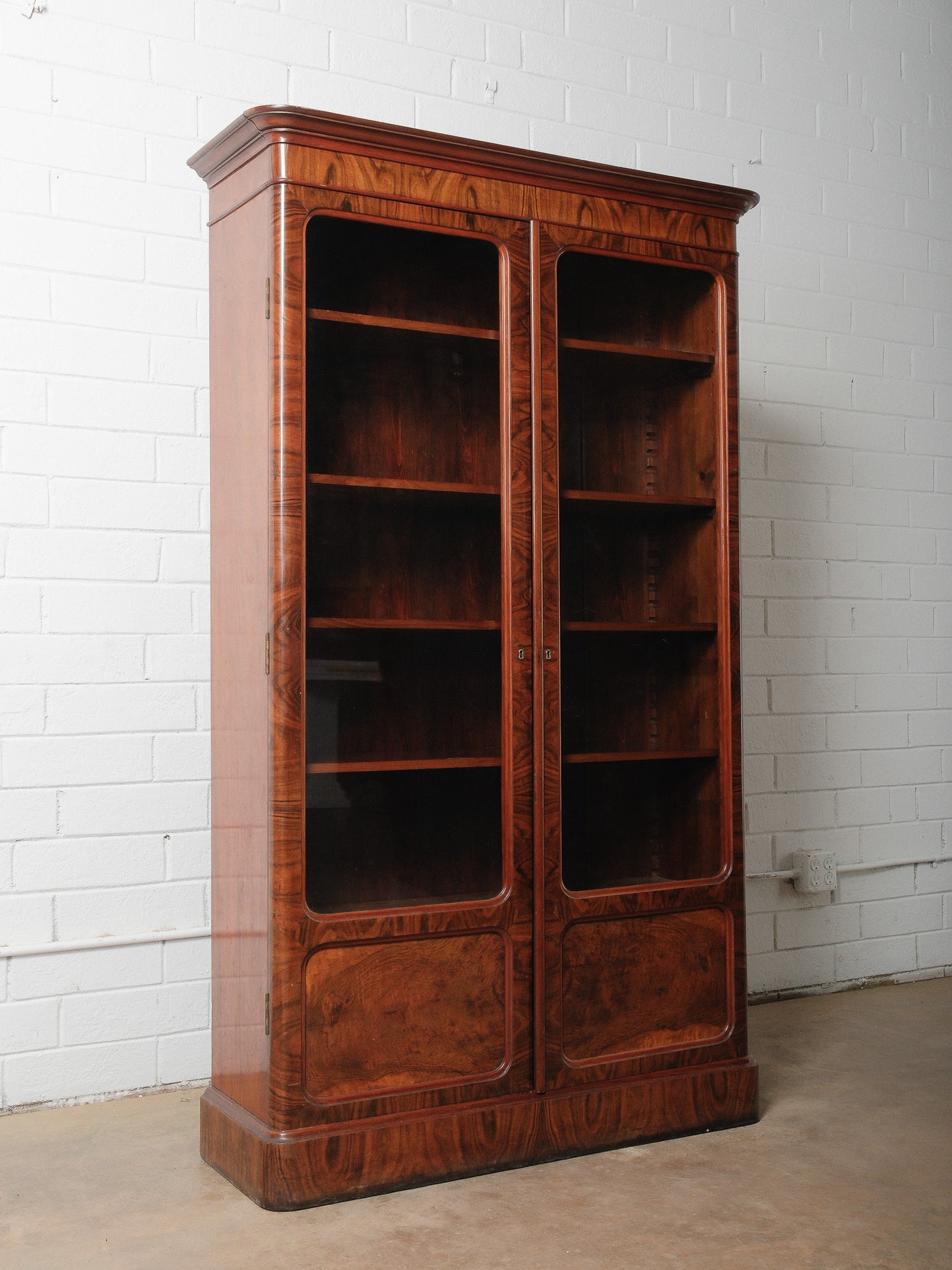Victorian Burl Walnut Glass-Door Display Cabinet | 19th Century English Bookcase
