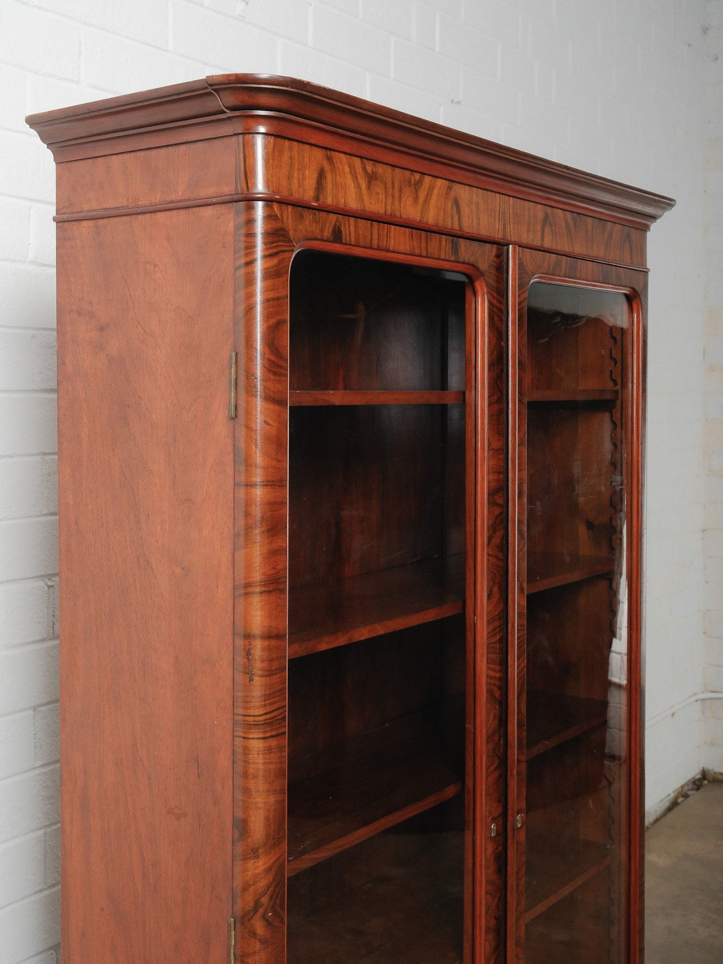 Victorian Burl Walnut Glass-Door Display Cabinet | 19th Century English Bookcase