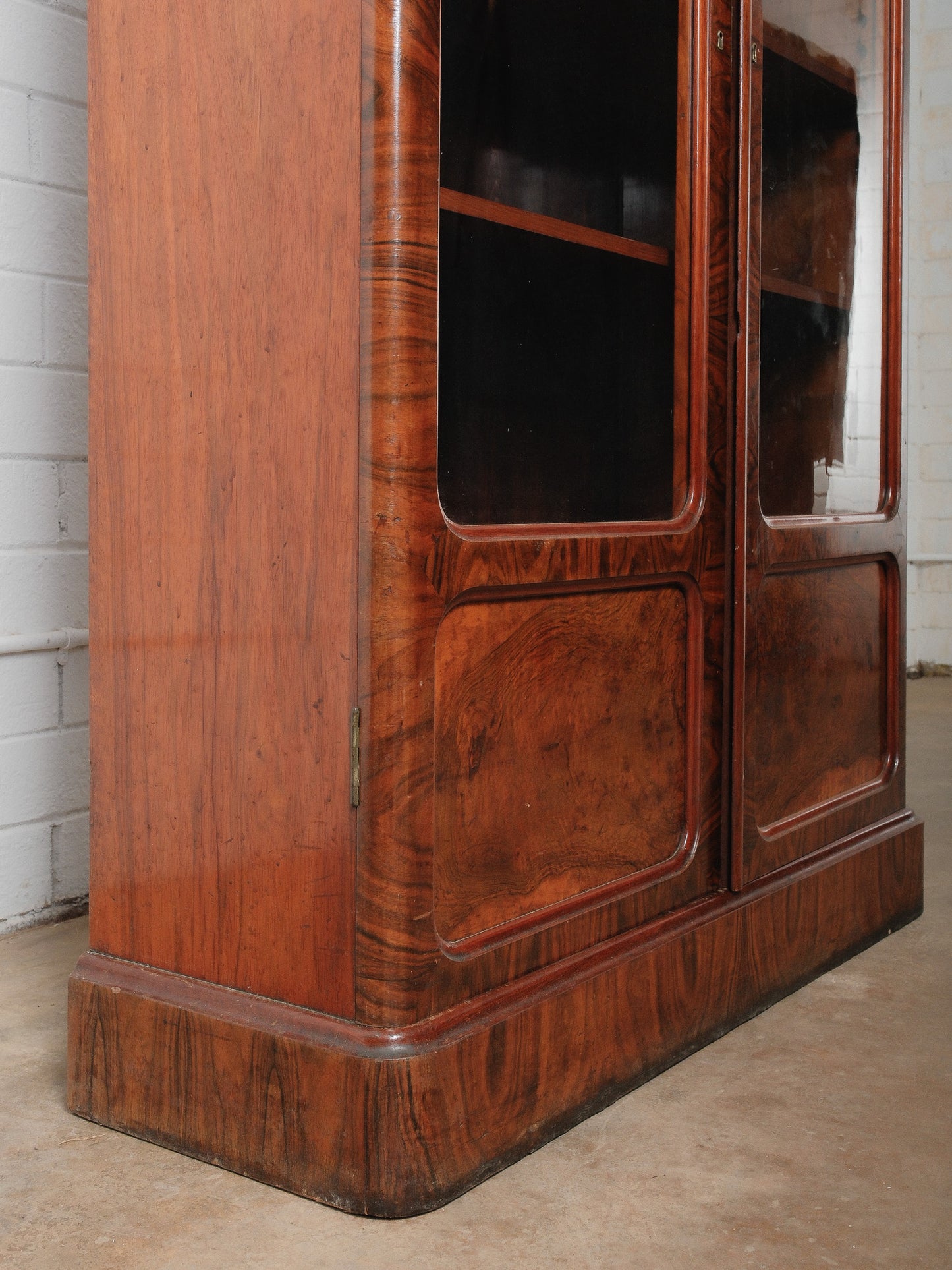 Victorian Burl Walnut Glass-Door Display Cabinet | 19th Century English Bookcase