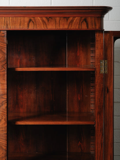 Victorian Burl Walnut Glass-Door Display Cabinet | 19th Century English Bookcase