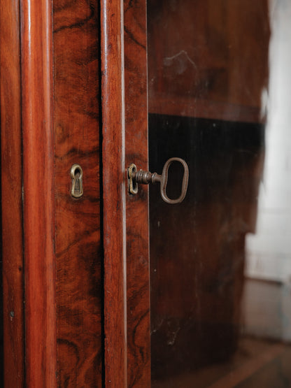 Victorian Burl Walnut Glass-Door Display Cabinet | 19th Century English Bookcase