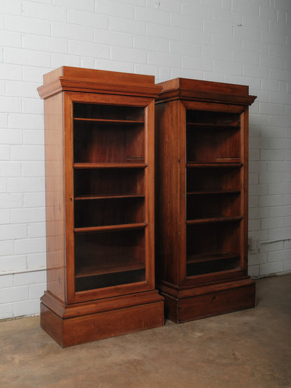 Pair of Antique Pine Glass-Door Bookcase Display Cabinets