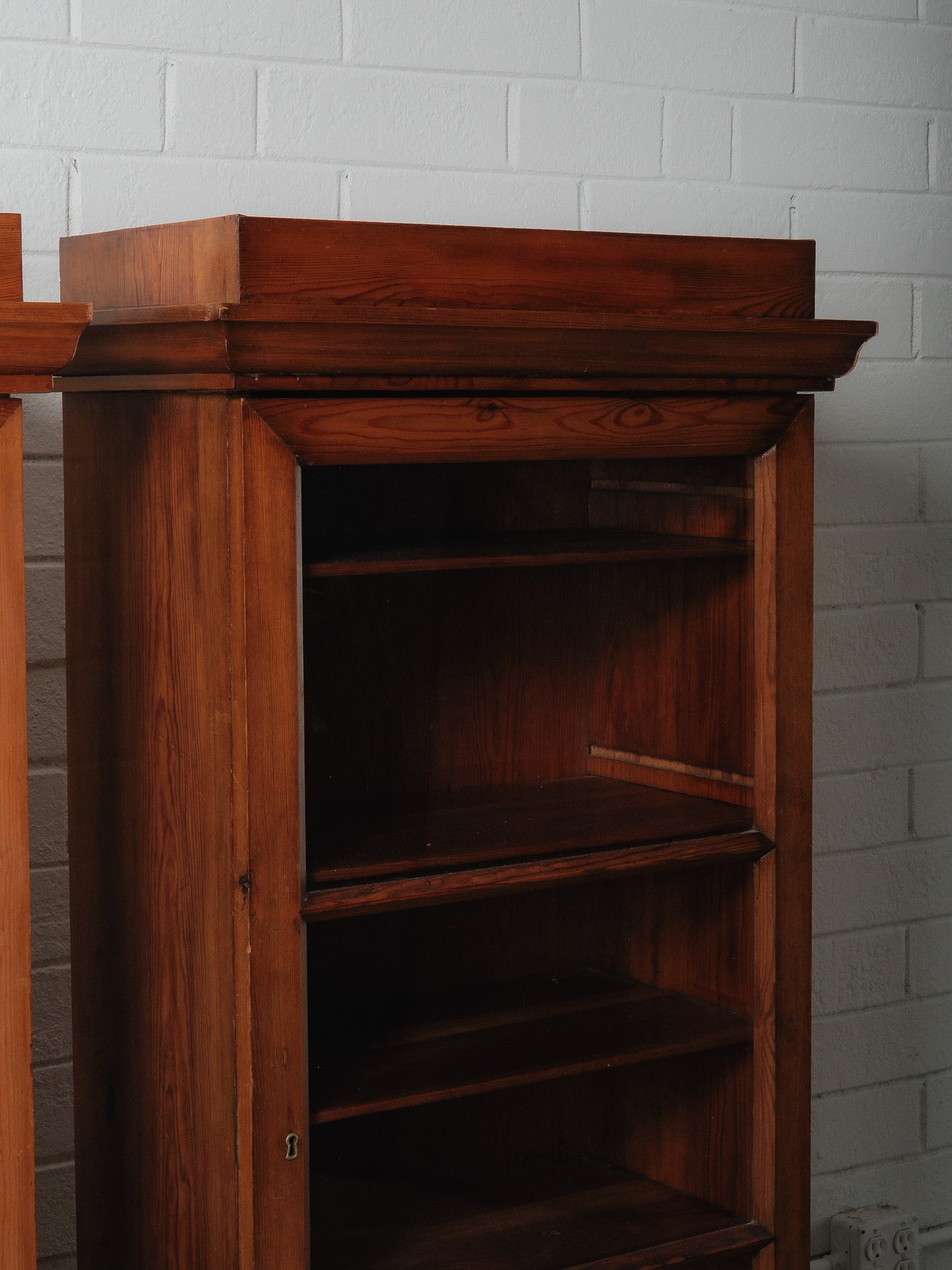 Pair of Antique Pine Glass-Door Bookcase Display Cabinets