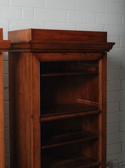 Pair of Antique Pine Glass-Door Bookcase Display Cabinets