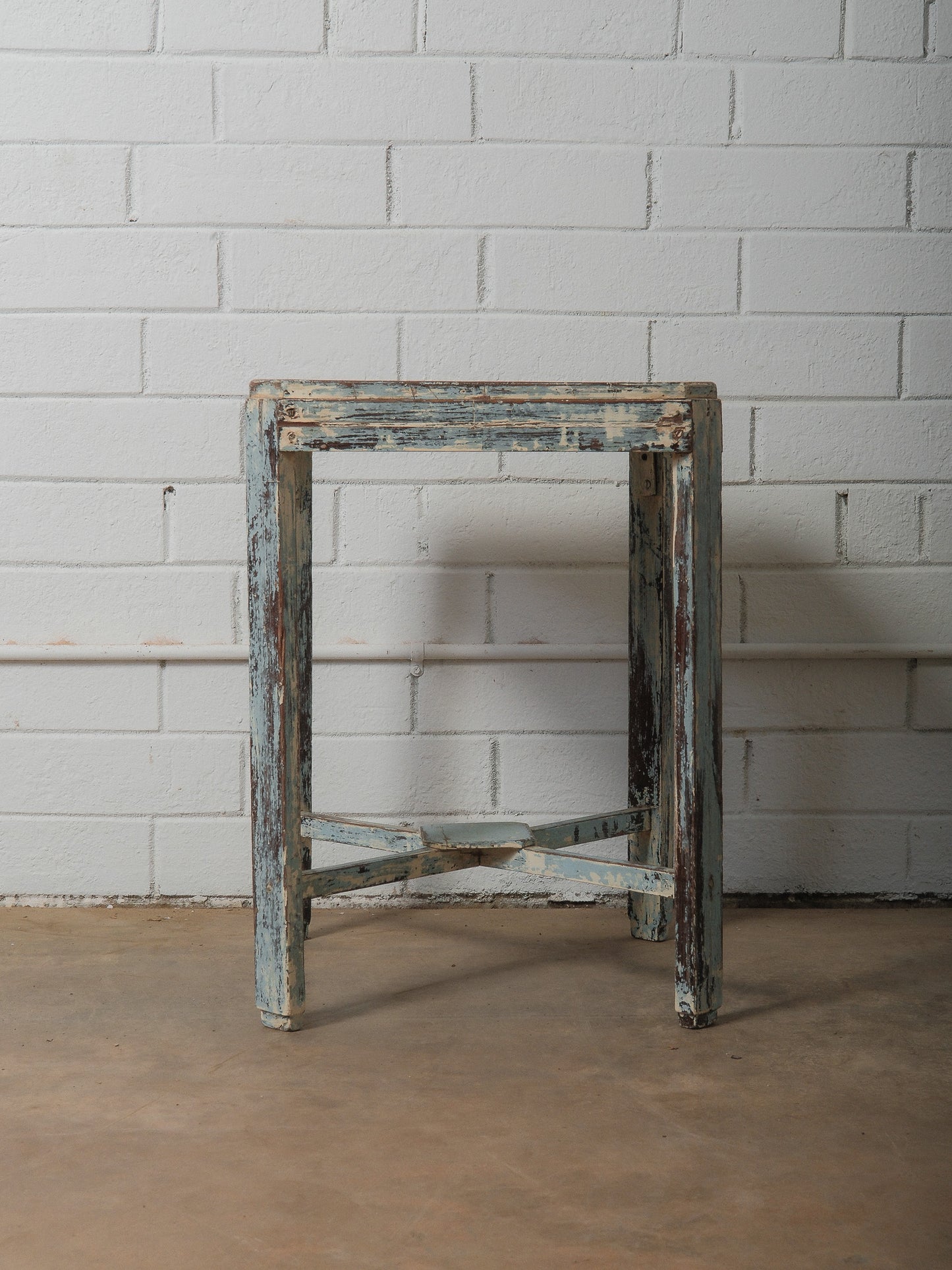 Distressed Wooden Accent Table with Weathered Blue Patina