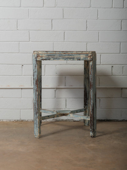 Distressed Wooden Accent Table with Weathered Blue Patina