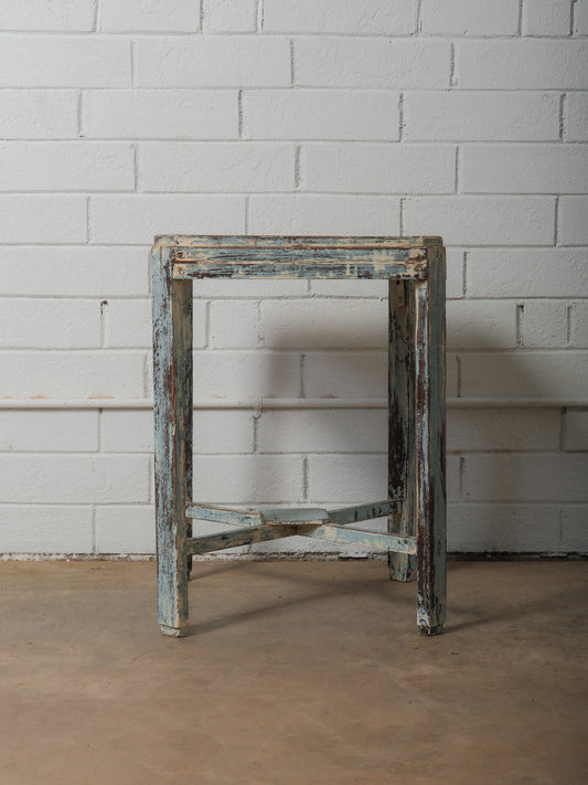 Distressed Wooden Accent Table with Weathered Blue Patina