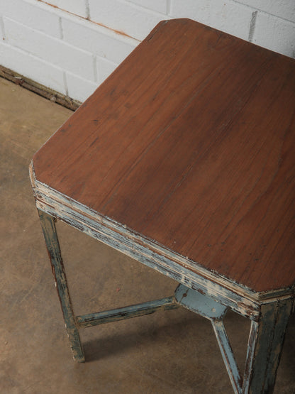 Distressed Wooden Accent Table with Weathered Blue Patina