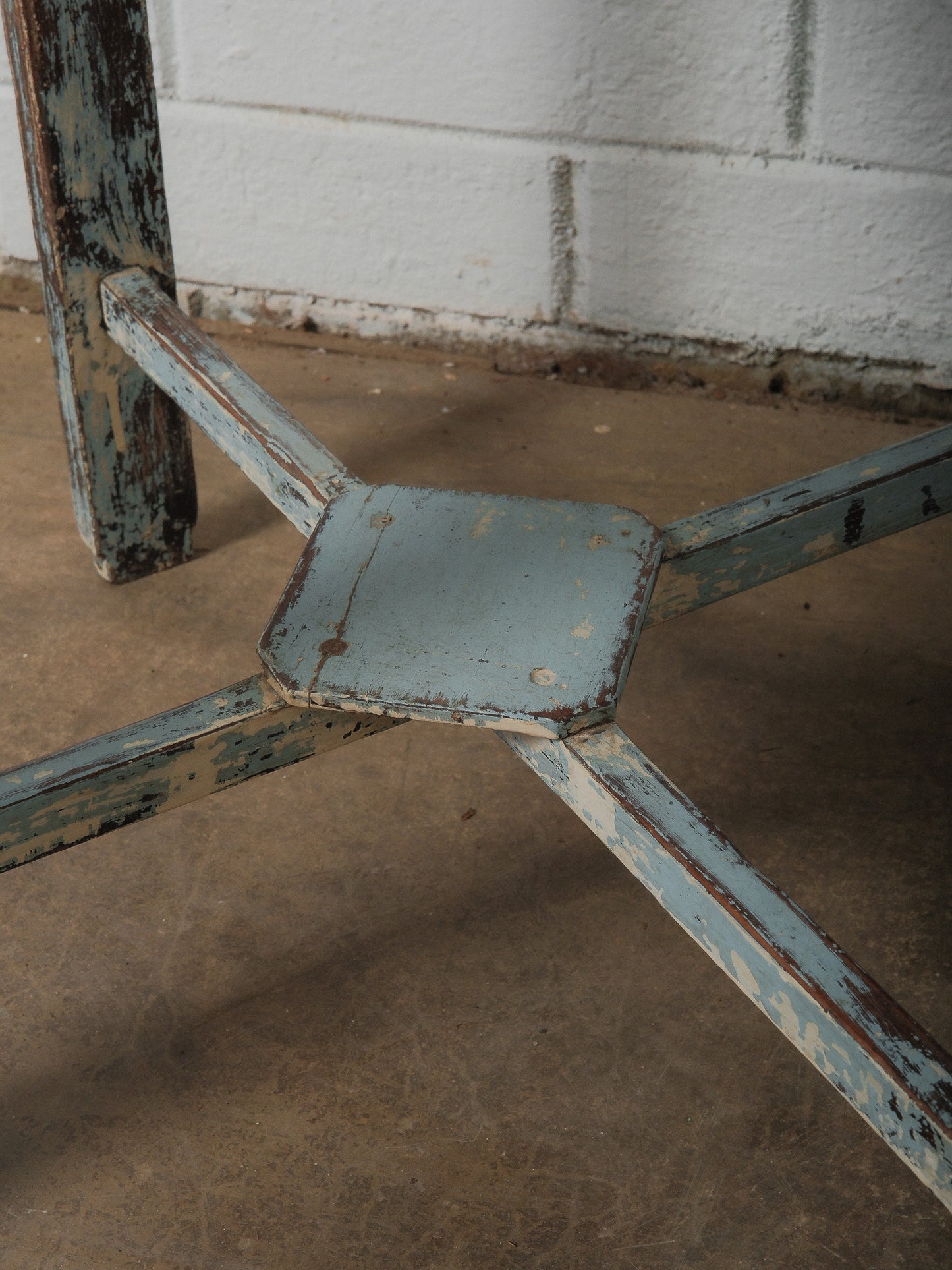 Distressed Wooden Accent Table with Weathered Blue Patina