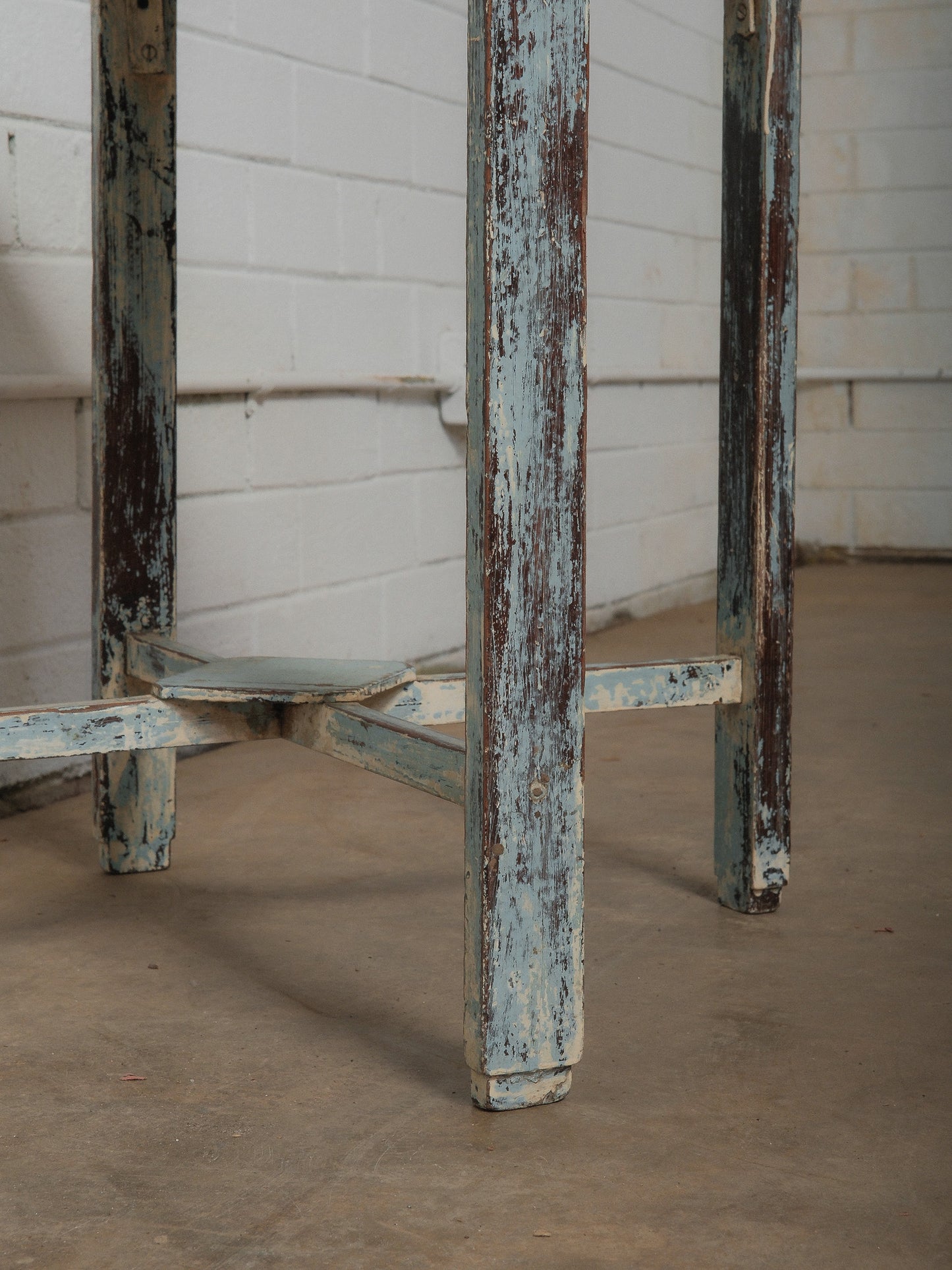 Distressed Wooden Accent Table with Weathered Blue Patina