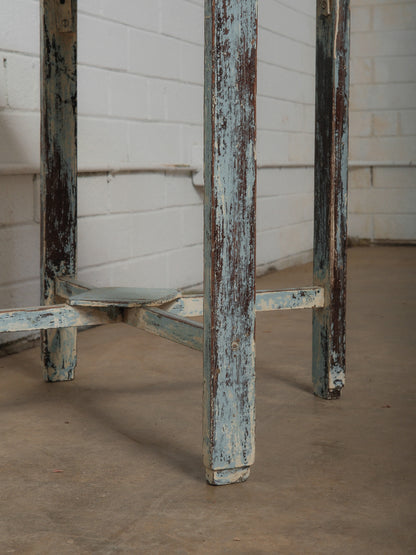 Distressed Wooden Accent Table with Weathered Blue Patina