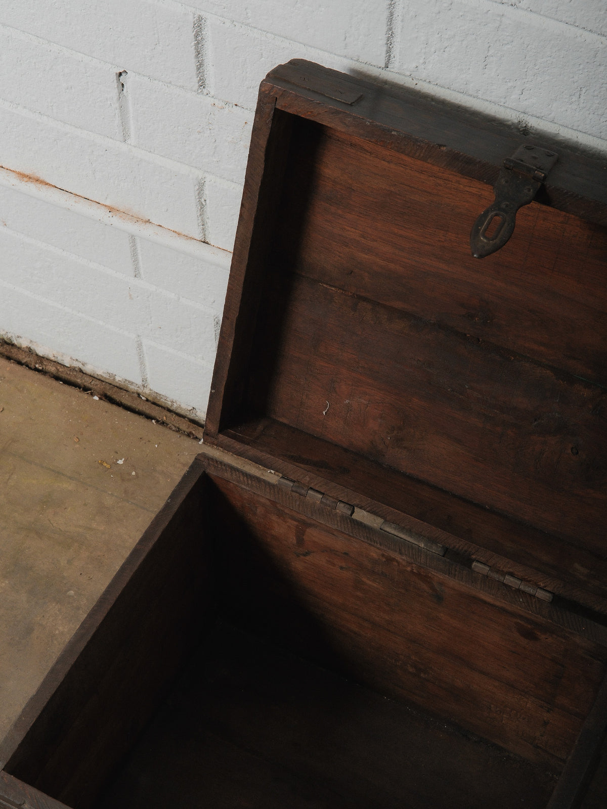 Wooden Box with Hinged Lid and Iron Fittings