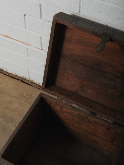 Wooden Box with Hinged Lid and Iron Fittings