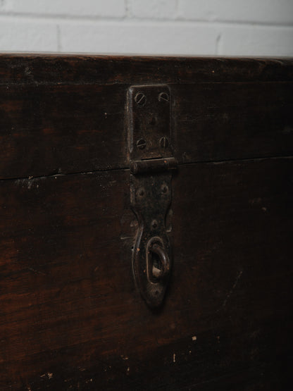 Wooden Box with Hinged Lid and Iron Fittings