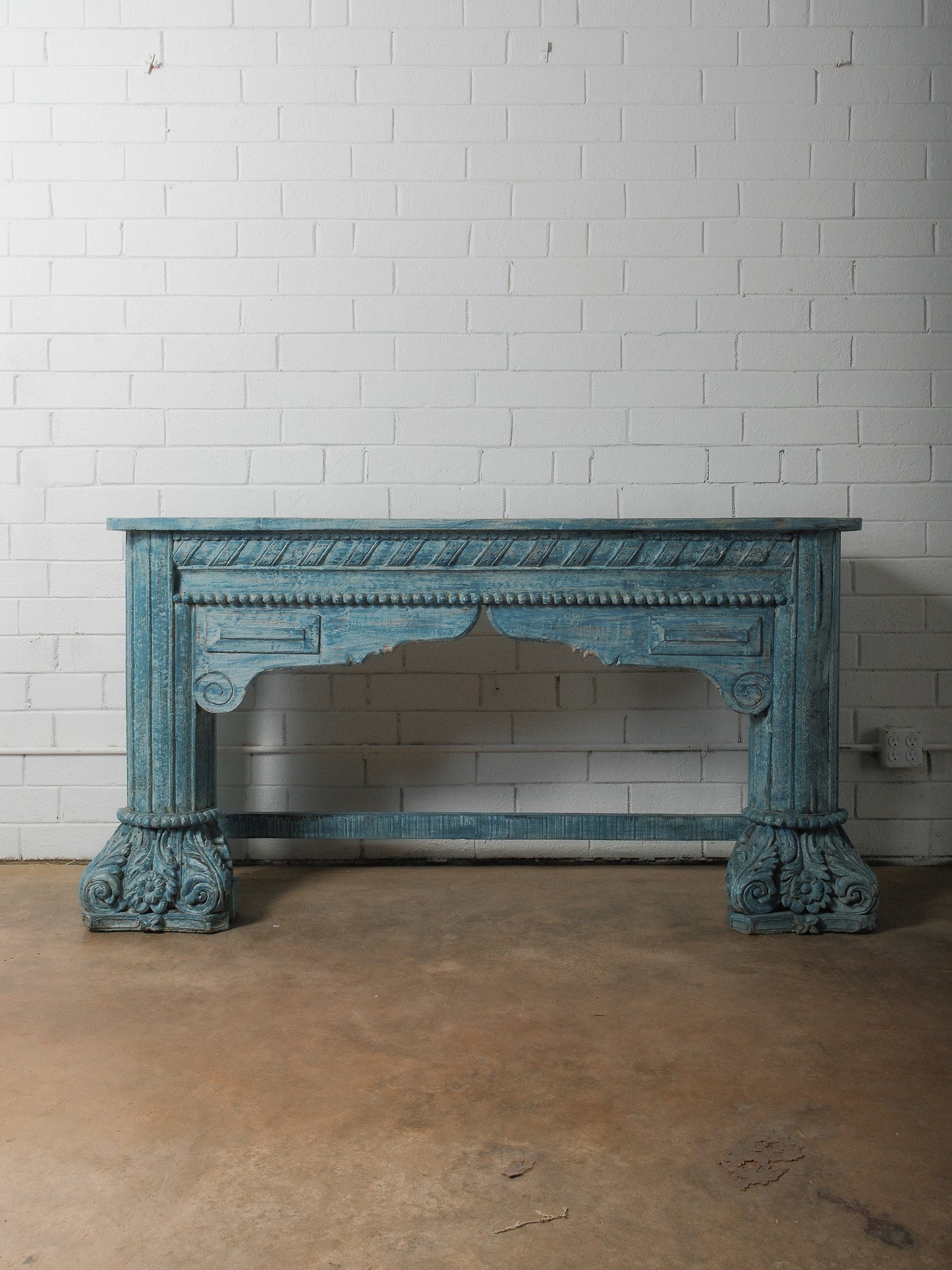Carved Blue Wooden Console Table