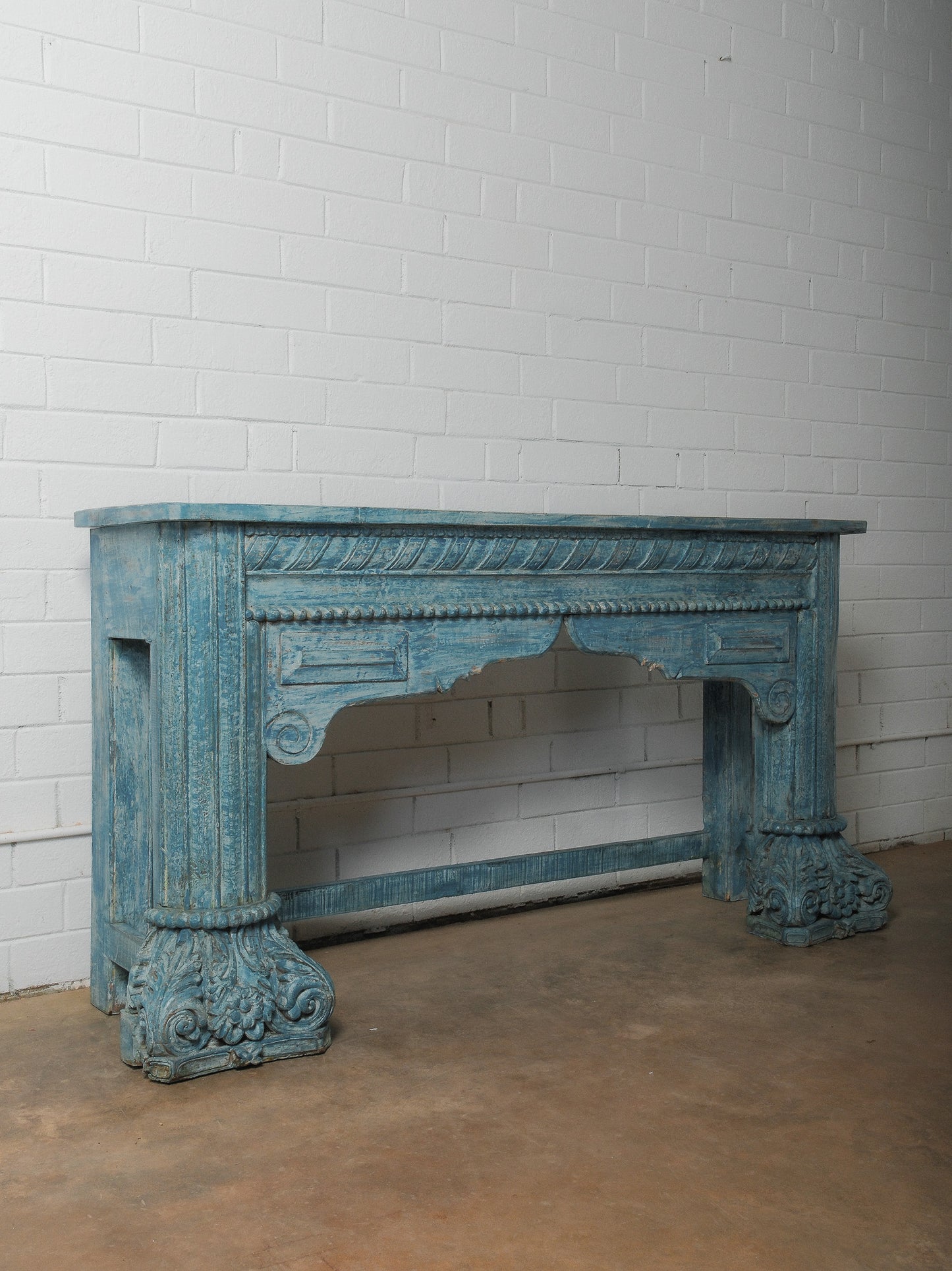 Carved Blue Wooden Console Table