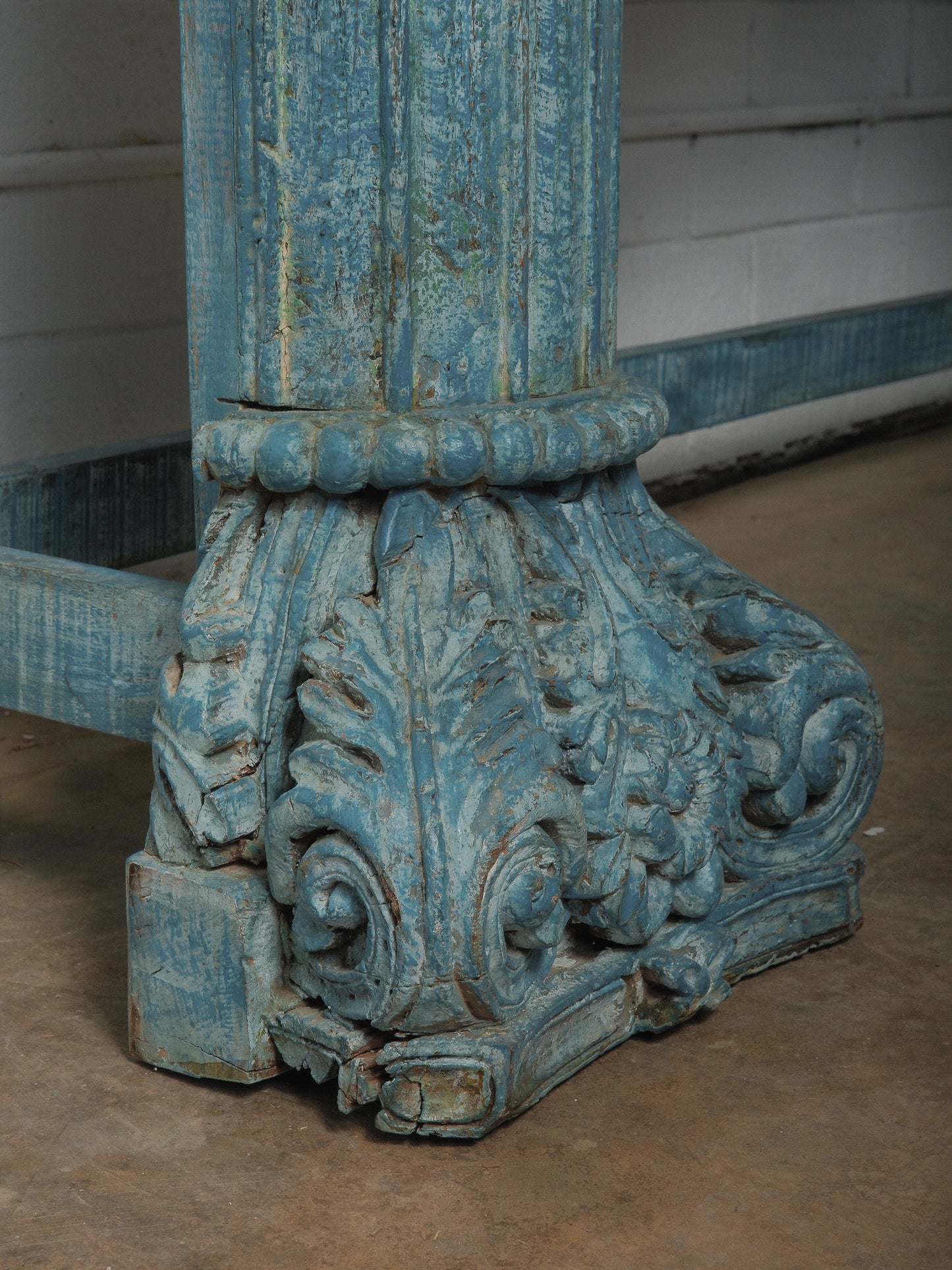 Carved Blue Wooden Console Table