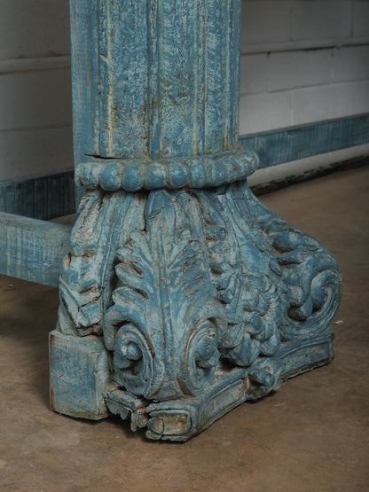 Carved Blue Wooden Console Table