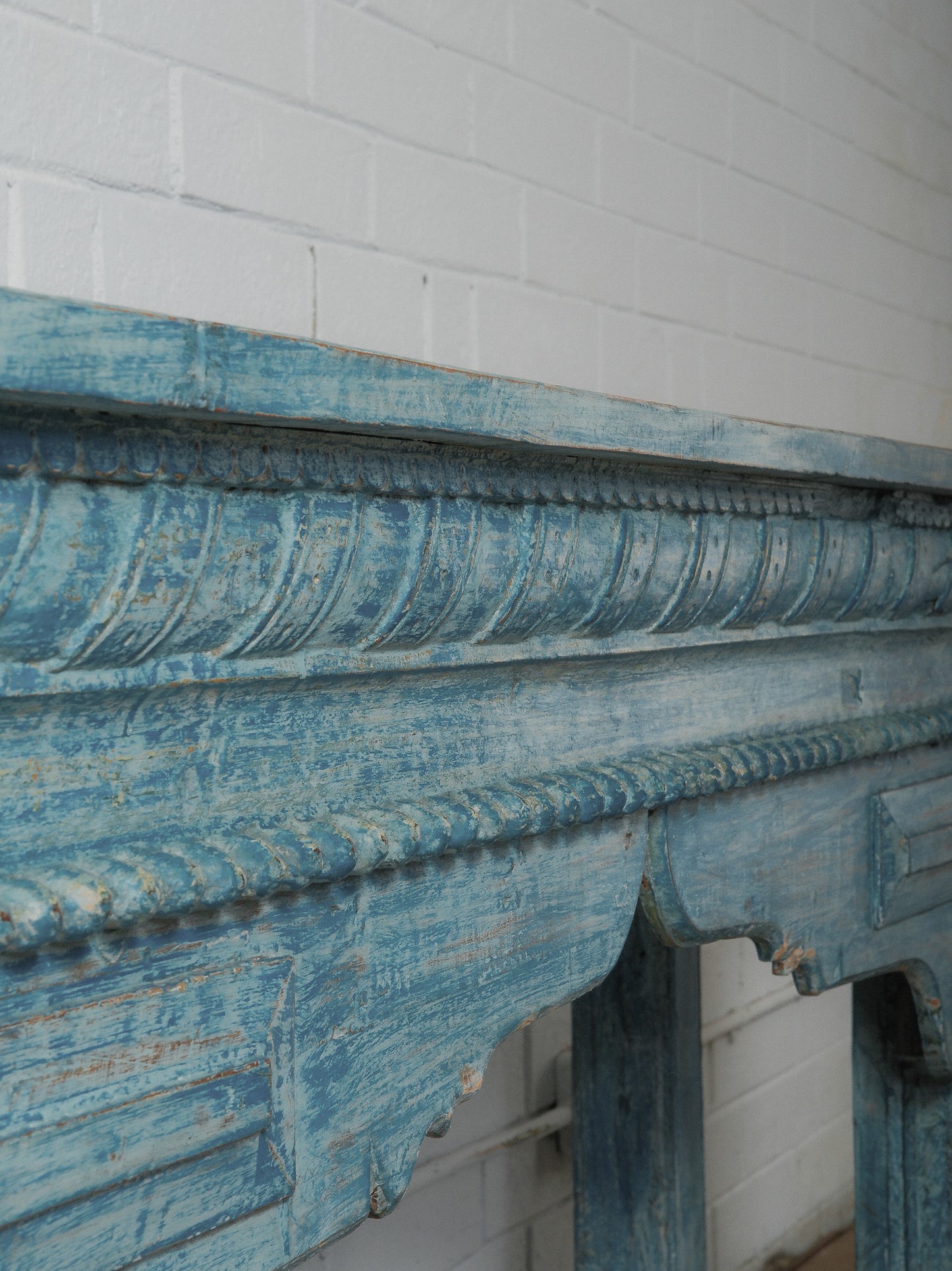 Carved Blue Wooden Console Table
