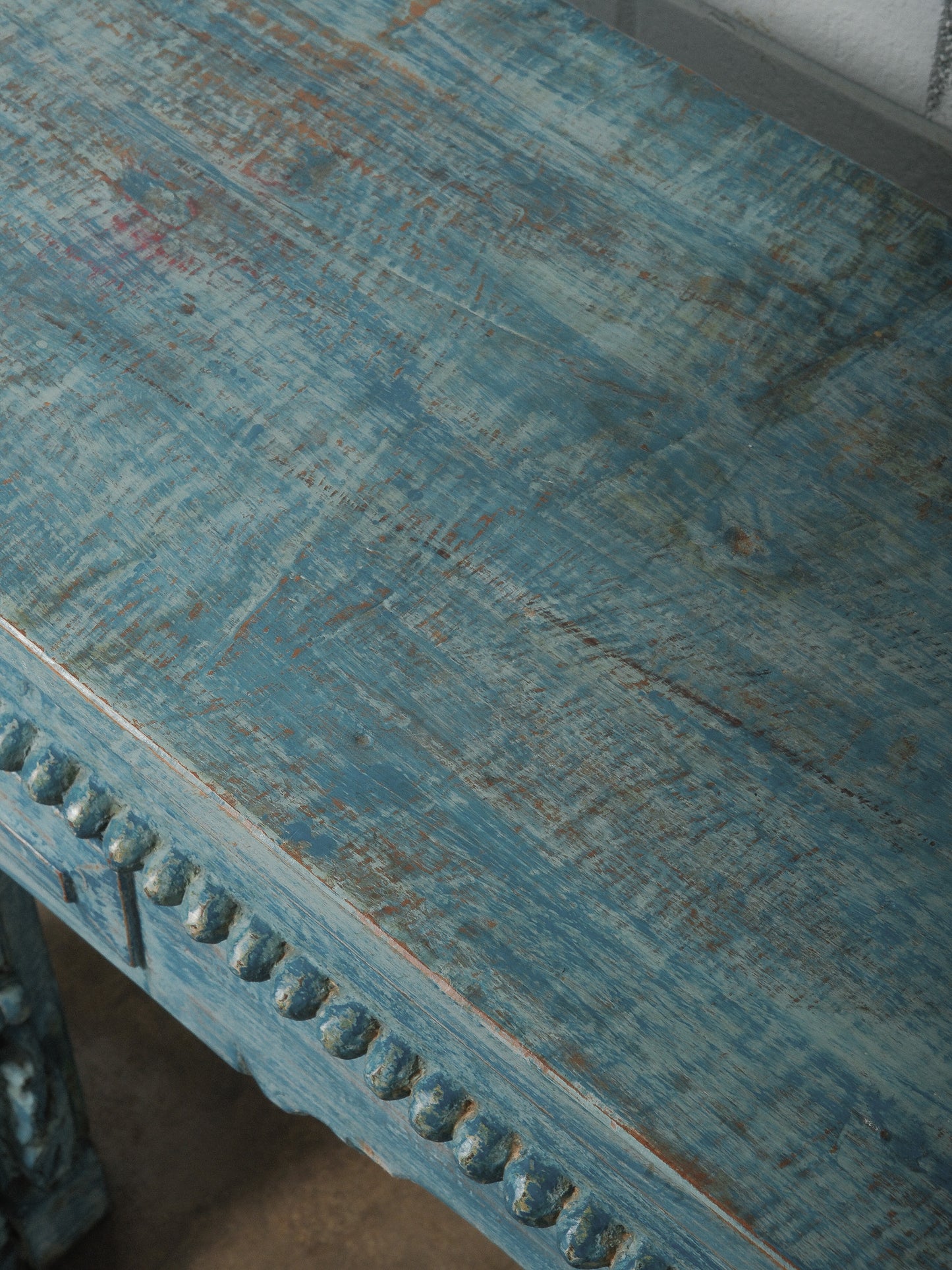 Carved Blue Wooden Console Table