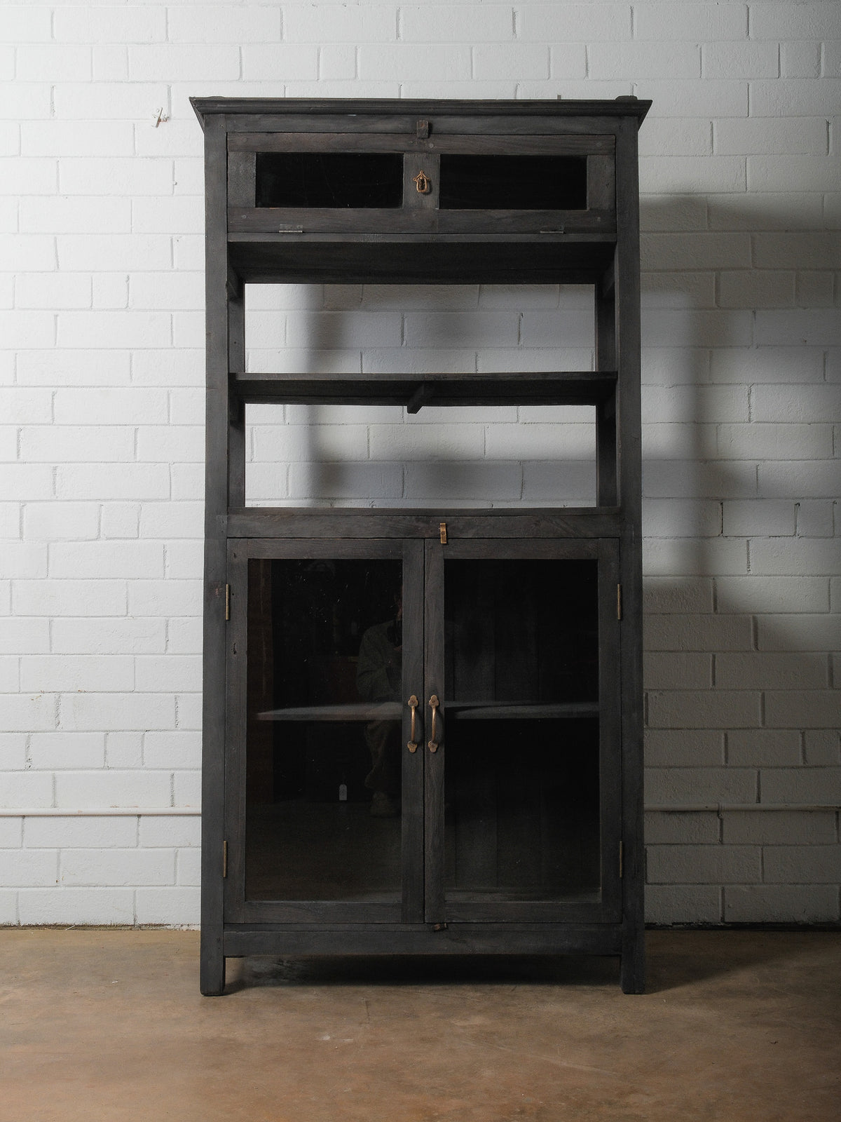 Dark Wood Display Cabinet with Glass Doors