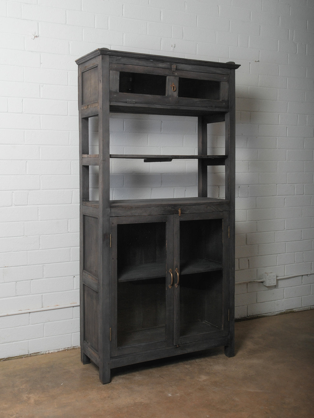 Dark Wood Display Cabinet with Glass Doors