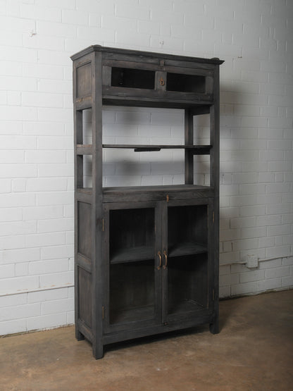 Dark Wood Display Cabinet with Glass Doors