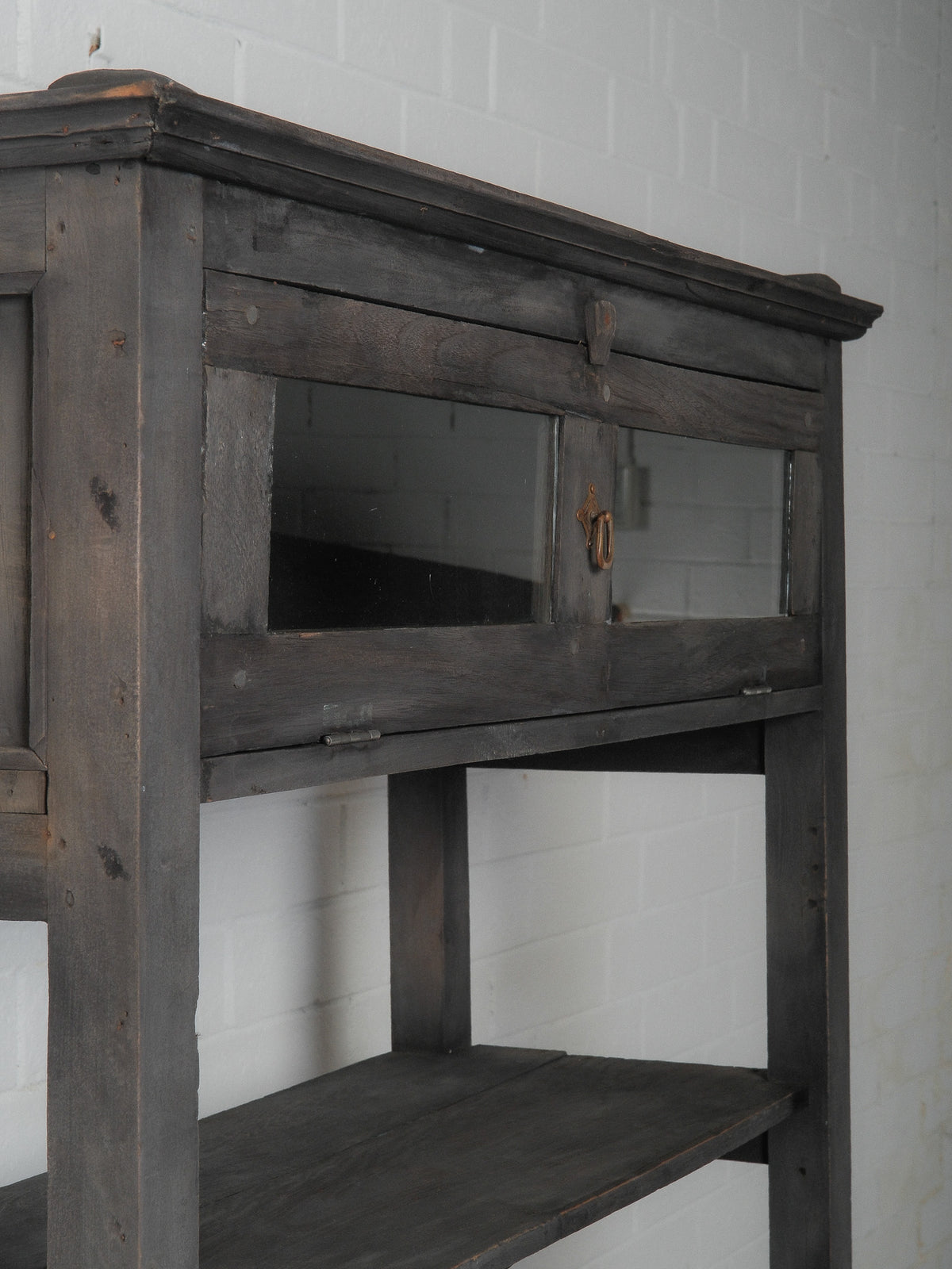 Dark Wood Display Cabinet with Glass Doors