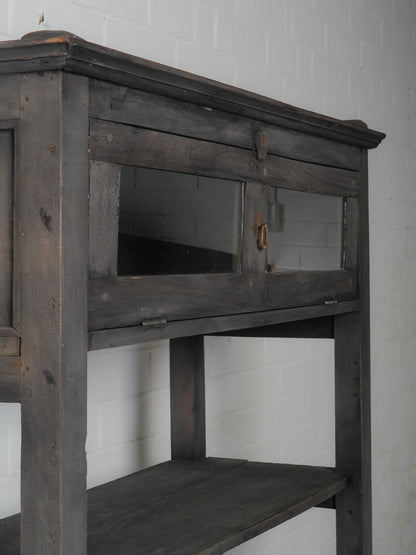 Dark Wood Display Cabinet with Glass Doors
