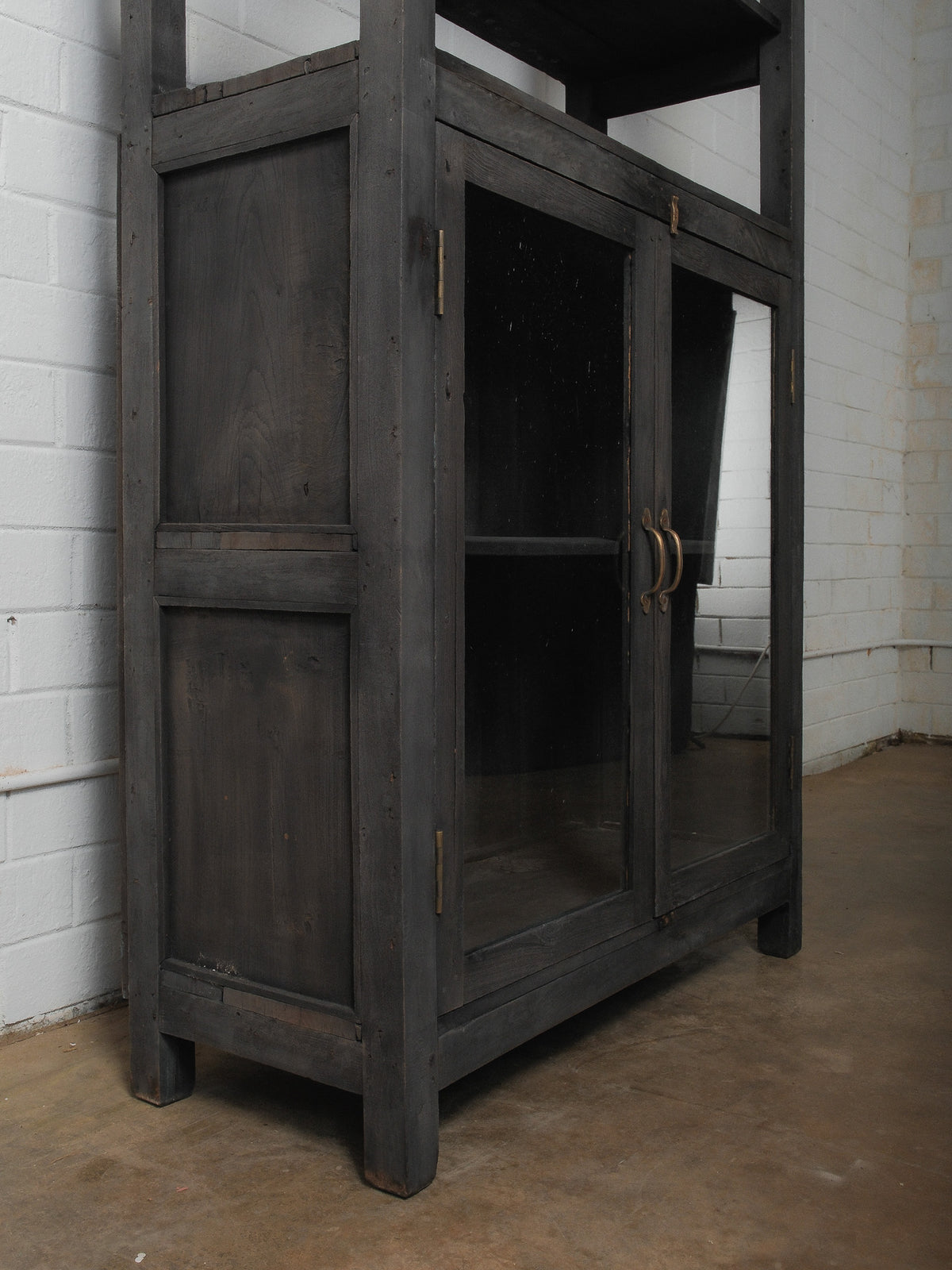 Dark Wood Display Cabinet with Glass Doors