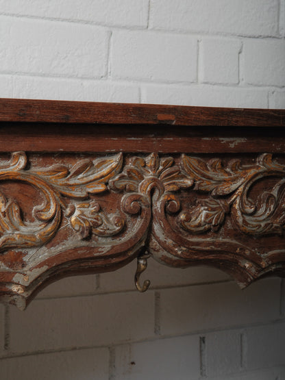 Carved Wooden Console with Sculptural Floral Relief