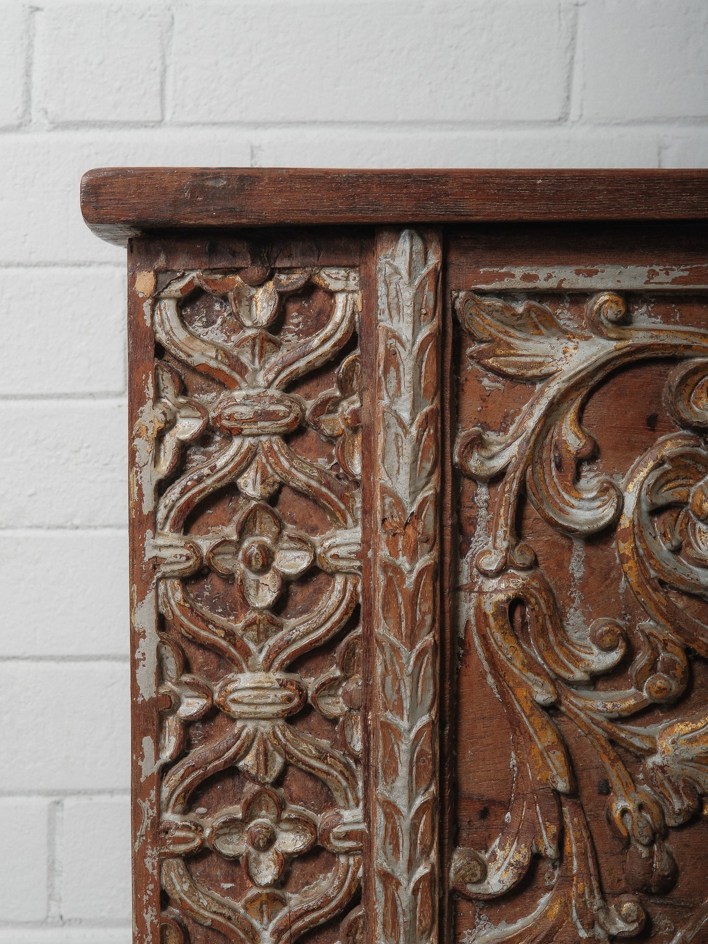 Carved Wooden Console with Sculptural Floral Relief